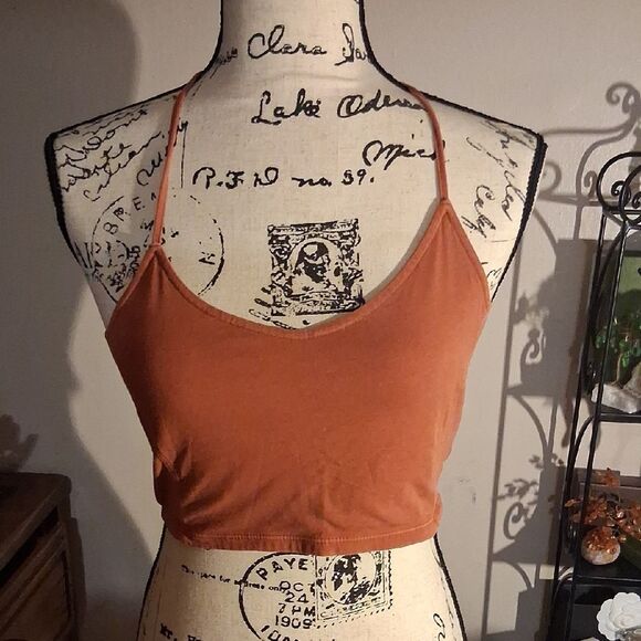 American Eagle Outfitters Strappy Rust Orange Halter Crop Top Medium - Picture 2 of 10